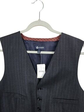 J. Crew Dark Grey Black Pinstripe Suit Vest NWT Wool 27565 Formal Mens Size L